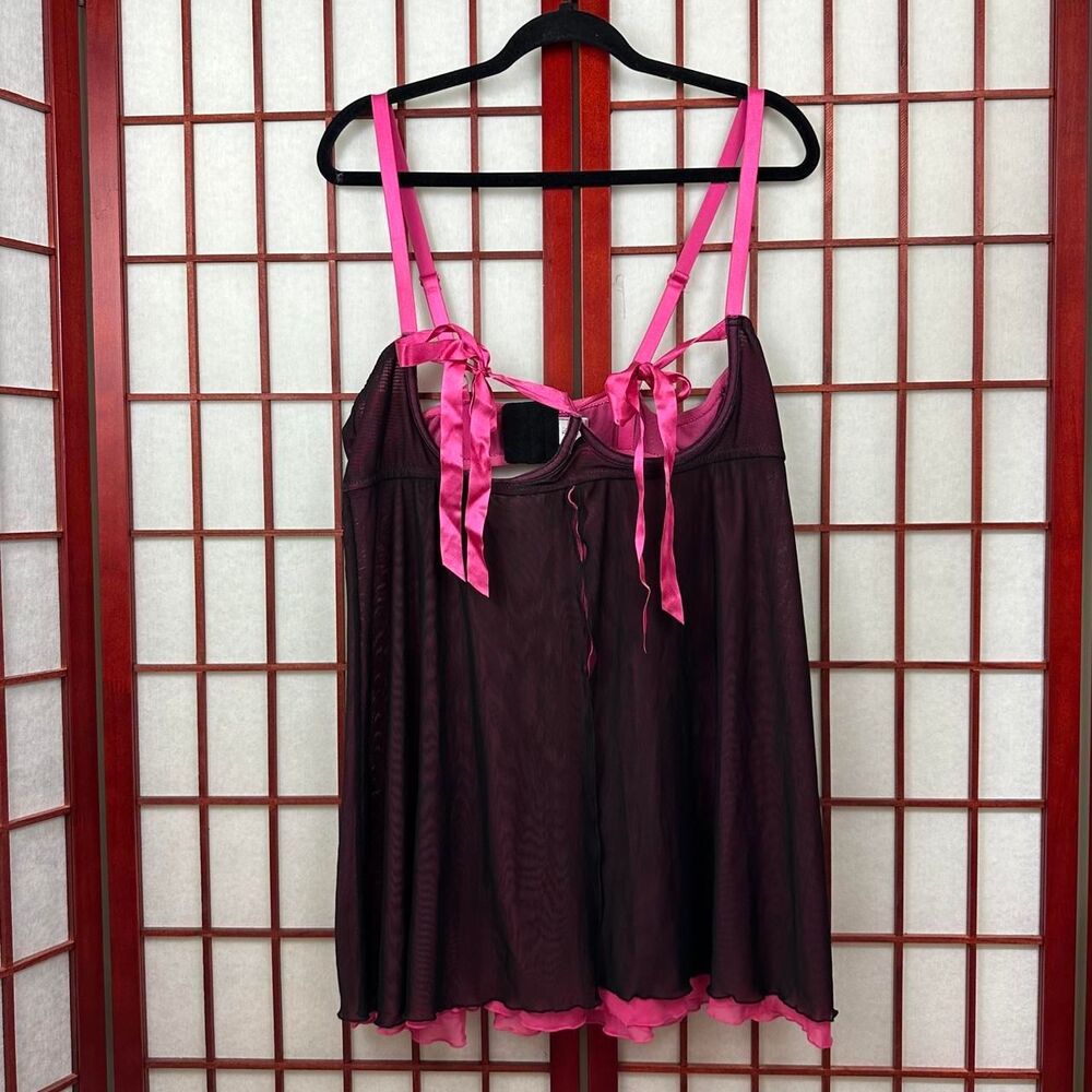 Vintage Y2K Torrid Pink and Black Bustless Chemise Lingerie Dress